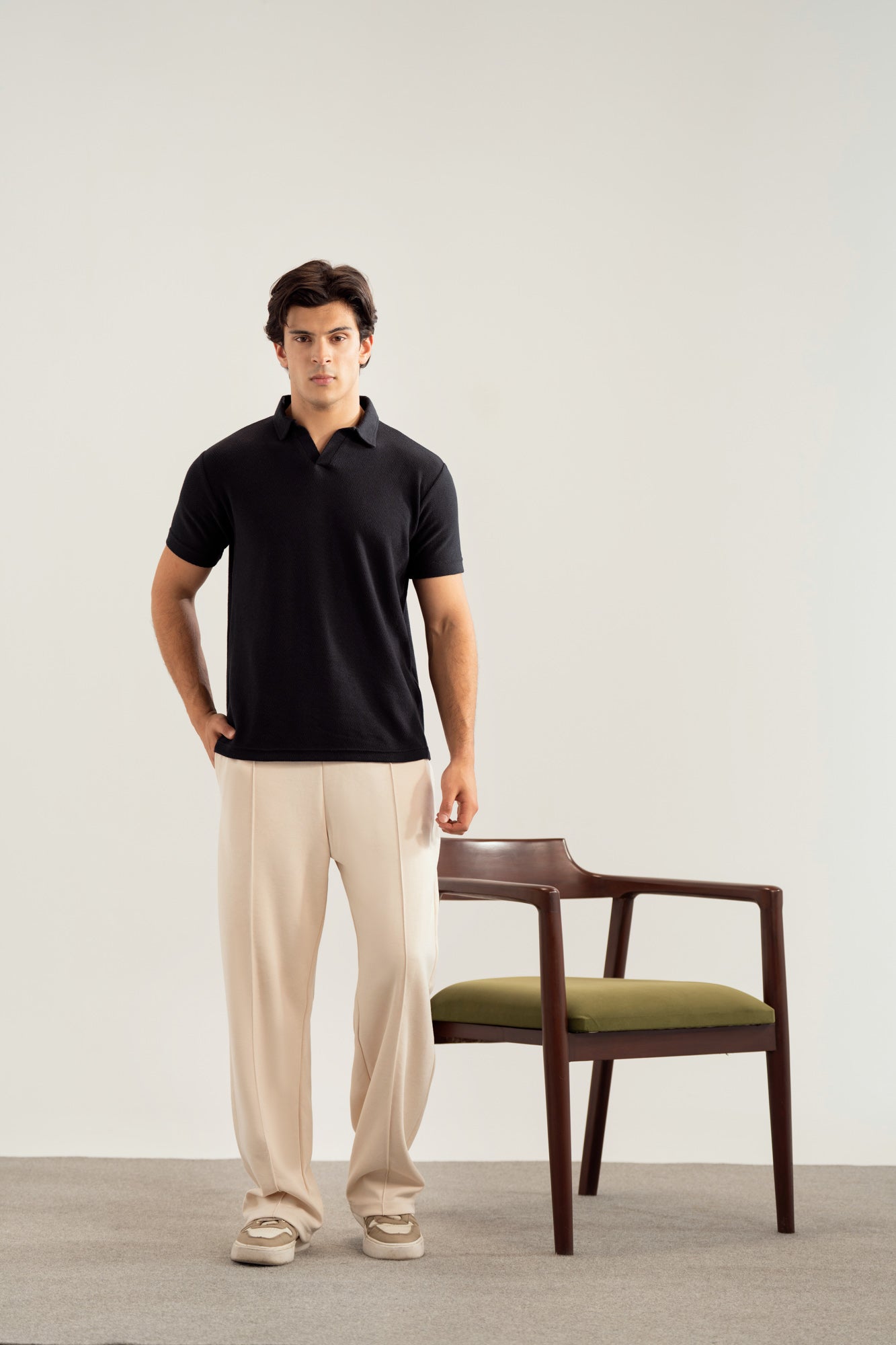 Black Mesh Thermal Knit Polo - Smart Fit - Men - Men