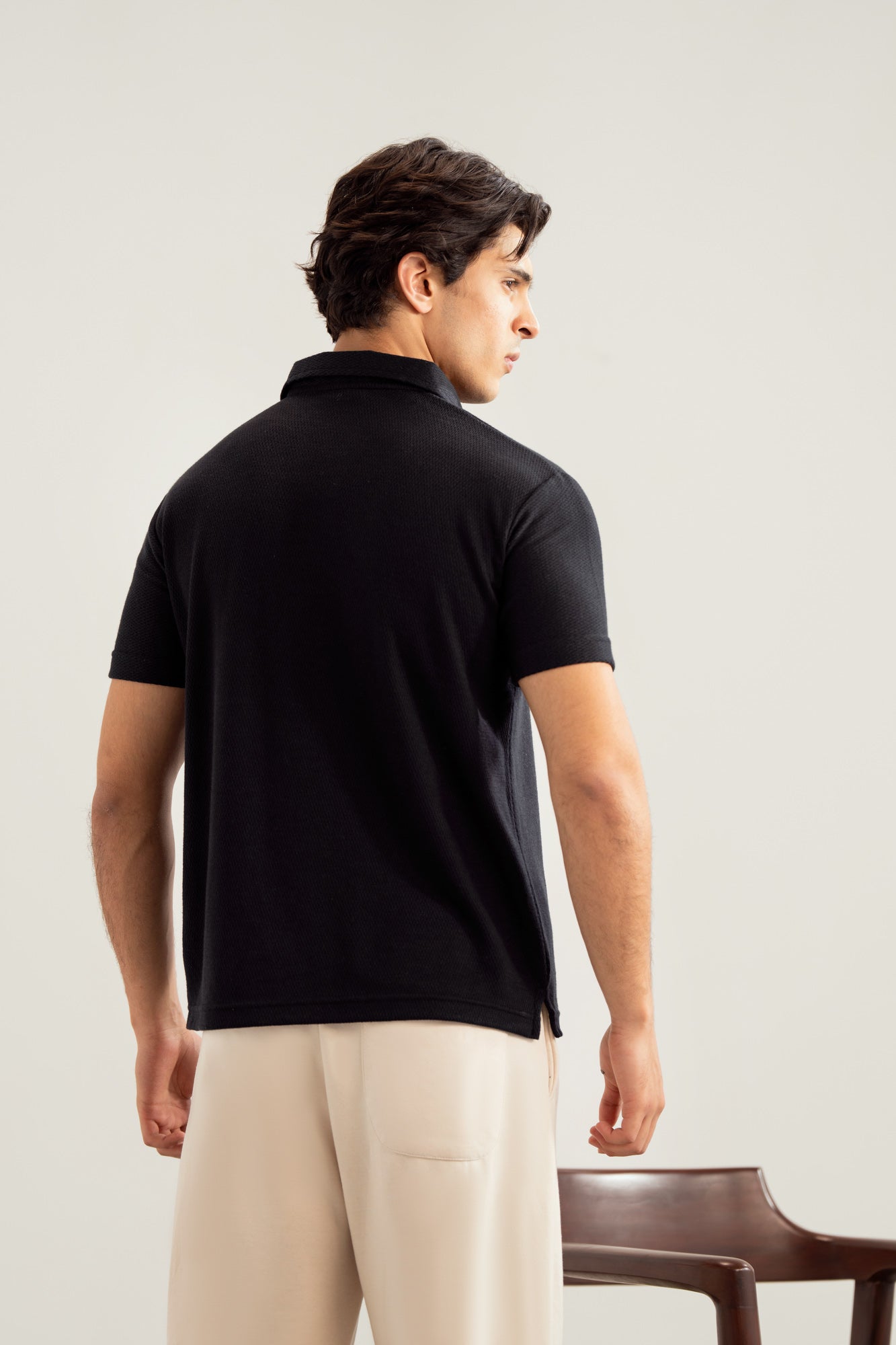 Black Mesh Thermal Knit Polo - Smart Fit - Men - Men