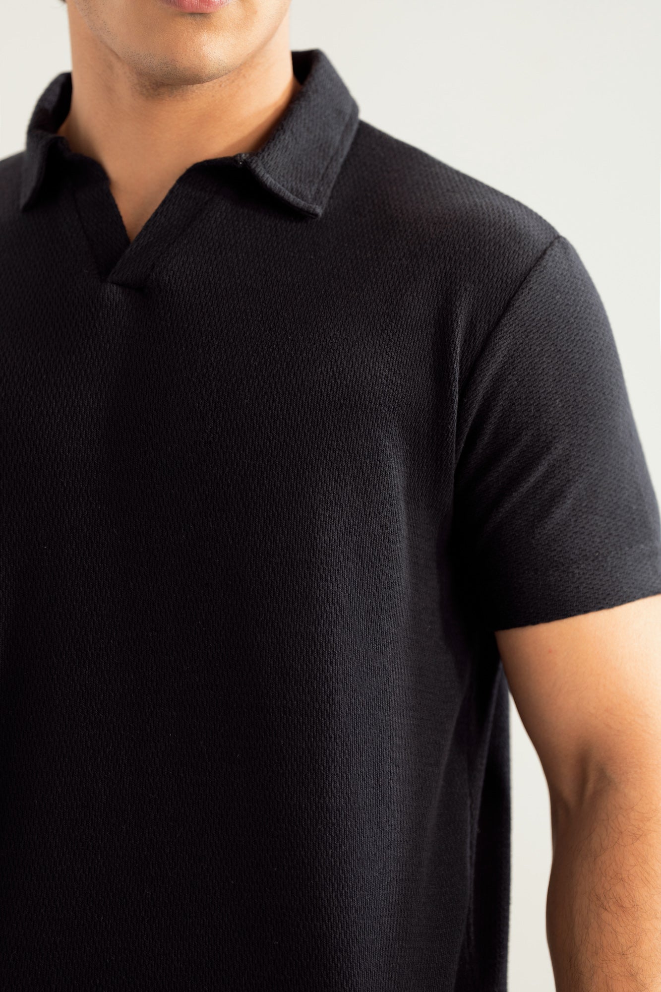 Black Mesh Thermal Knit Polo - Smart Fit - Men - Men