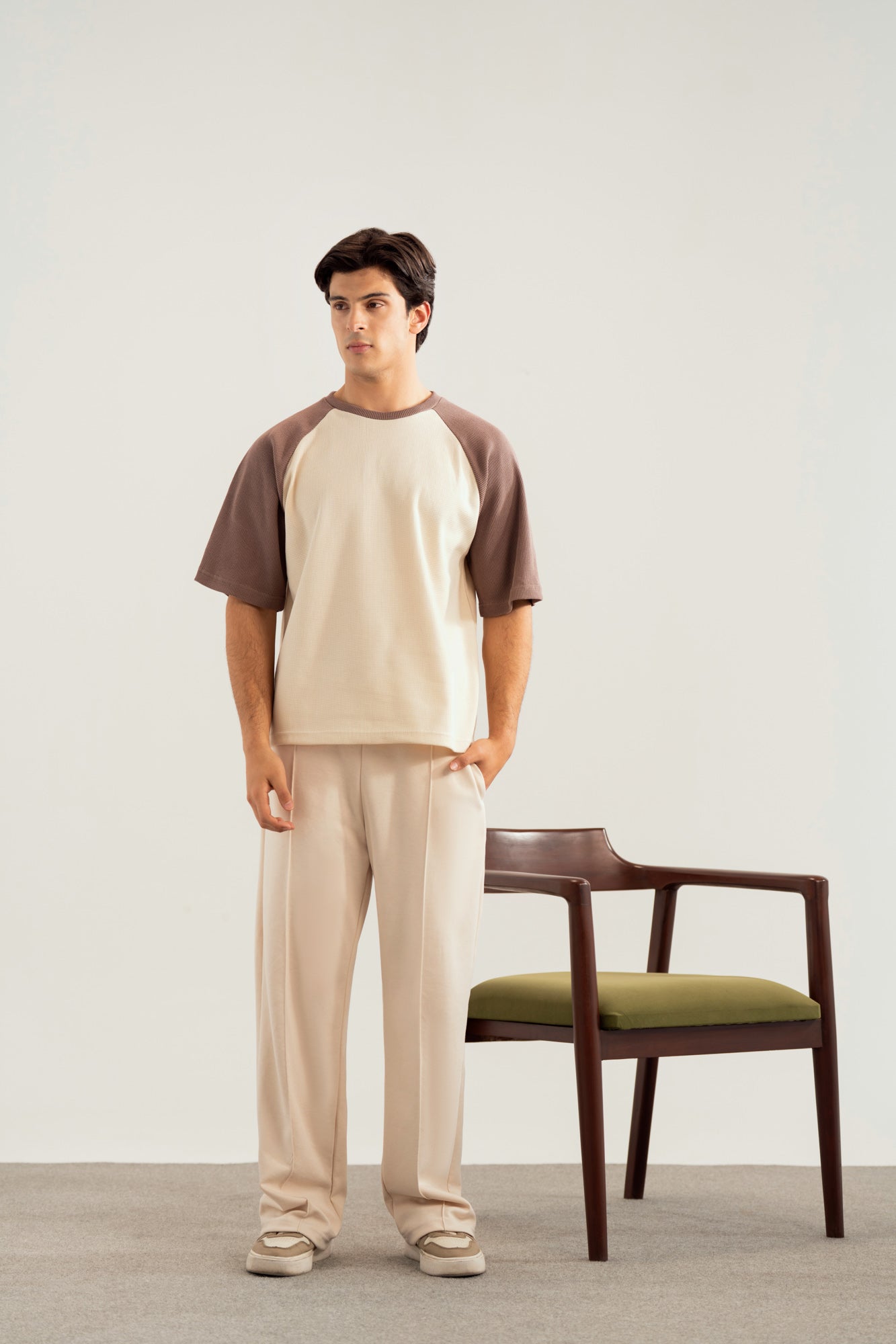 Dull Nude & Off White Waffle Knit Oversized Tee - Men - Men
