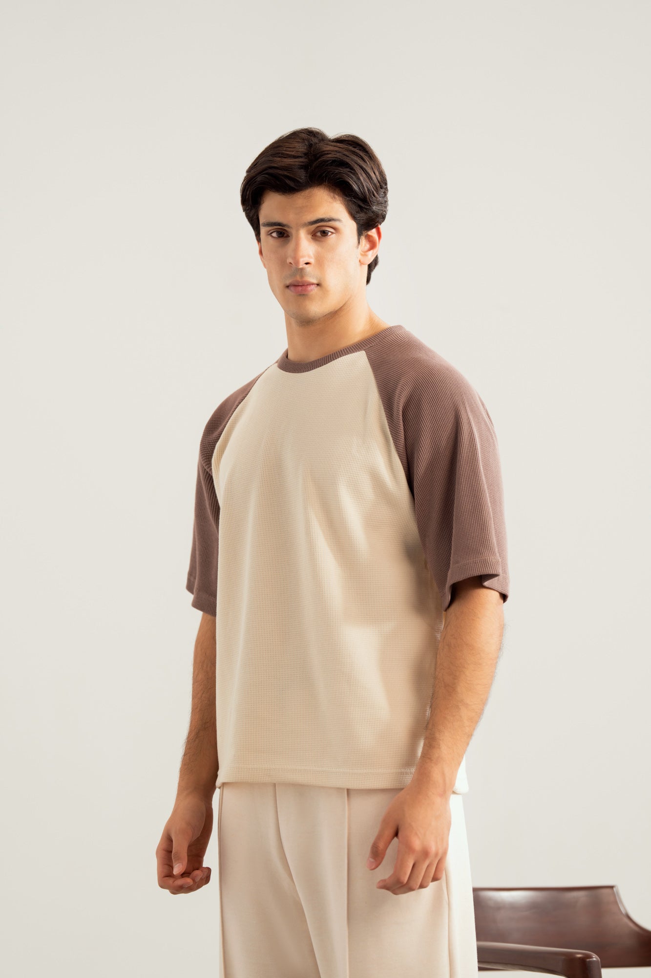 Dull Nude & Off White Waffle Knit Oversized Tee - Men - Men