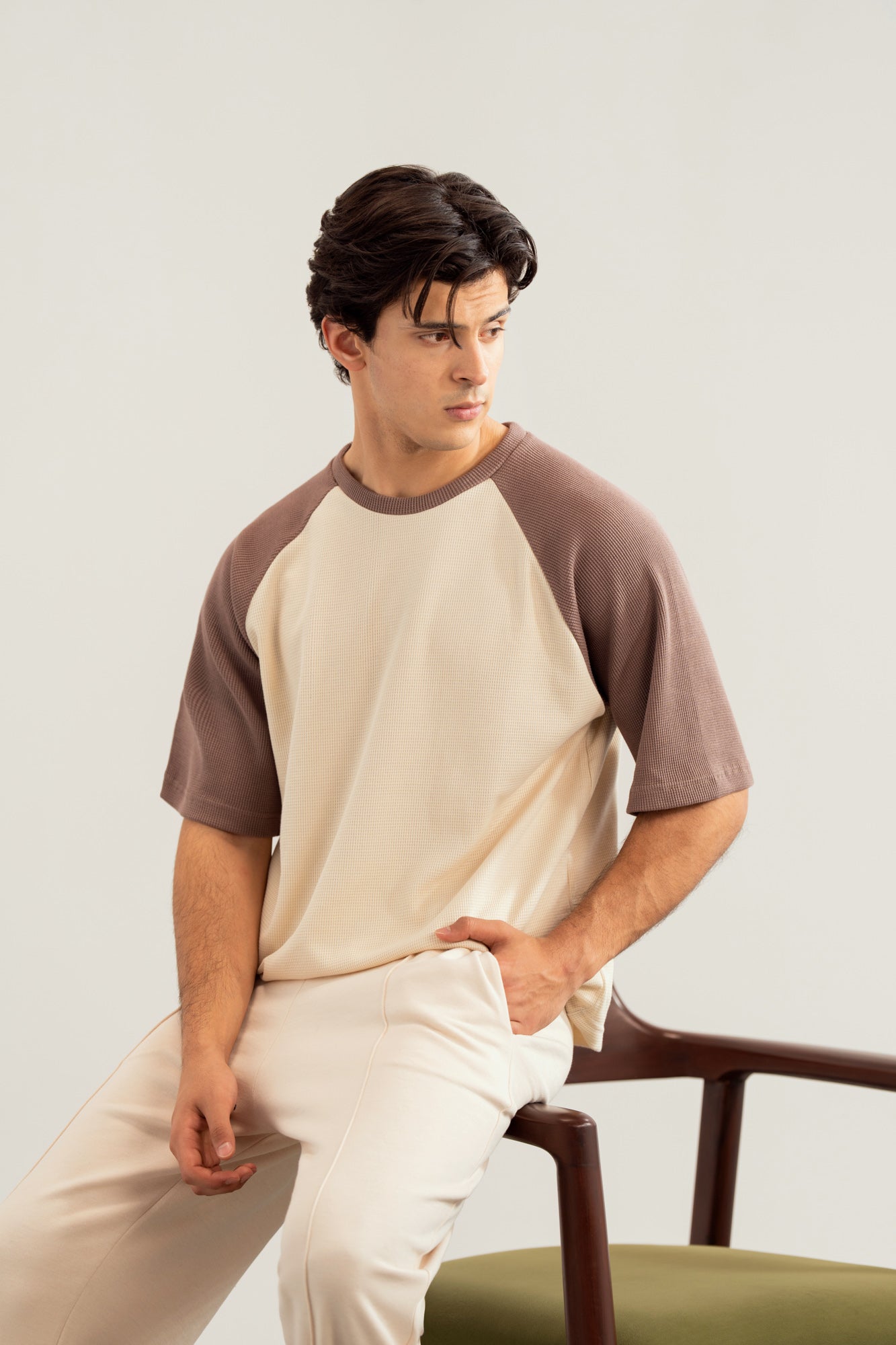 Dull Nude & Off White Waffle Knit Oversized Tee - Men - Men
