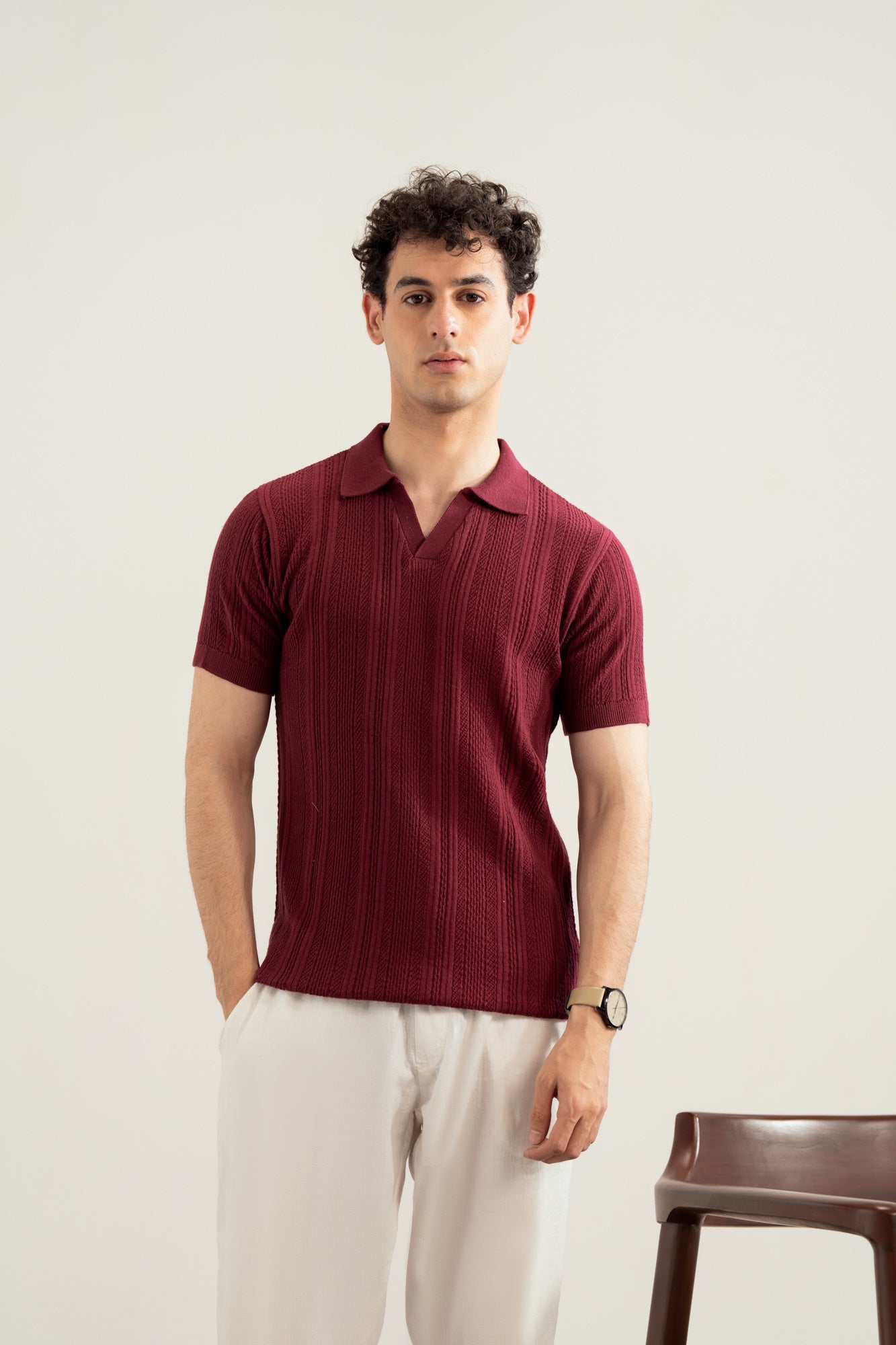 Plum Wave Knitted Polo - Men - Men