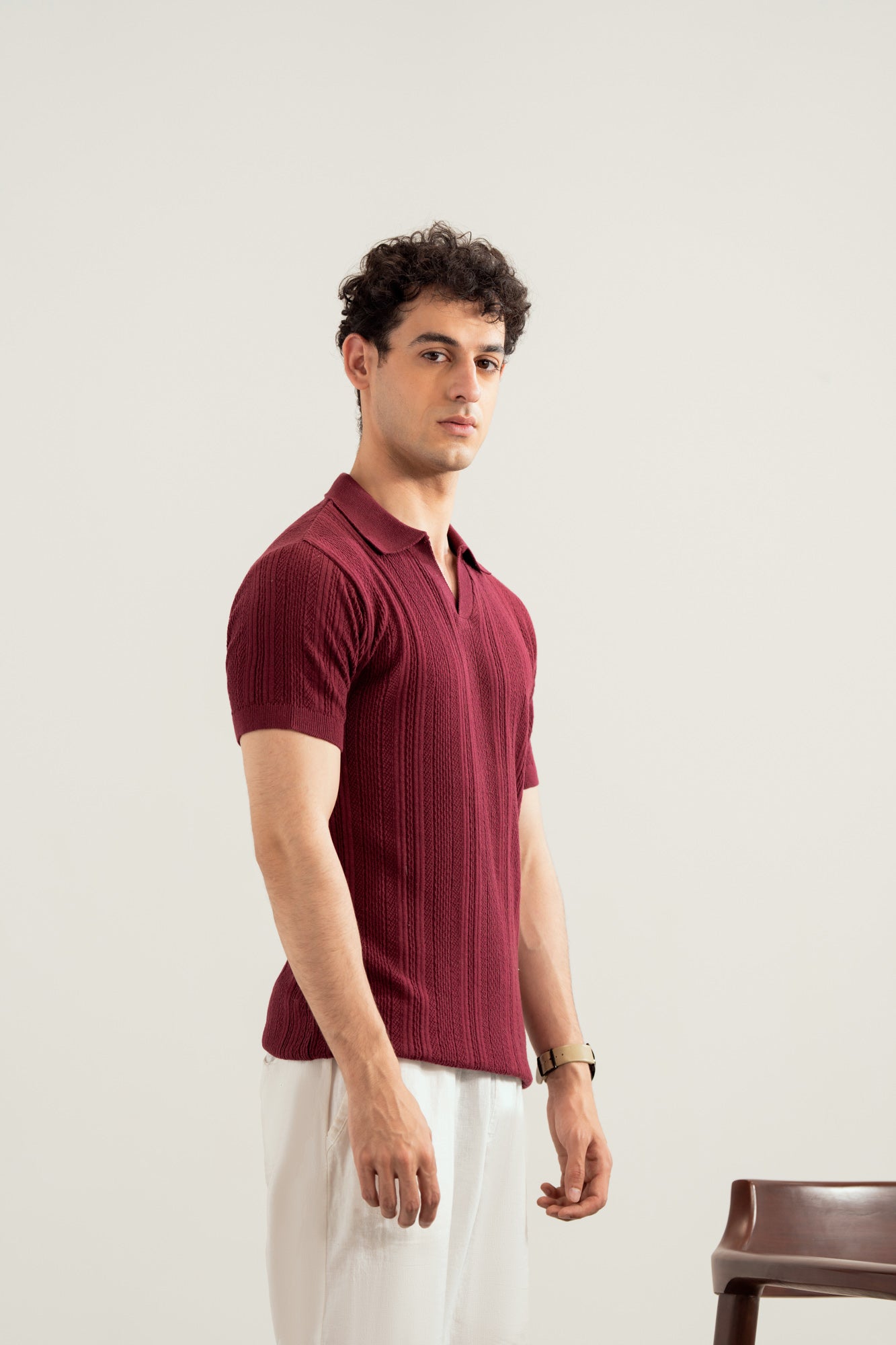 Plum Wave Knitted Polo - Men - Men