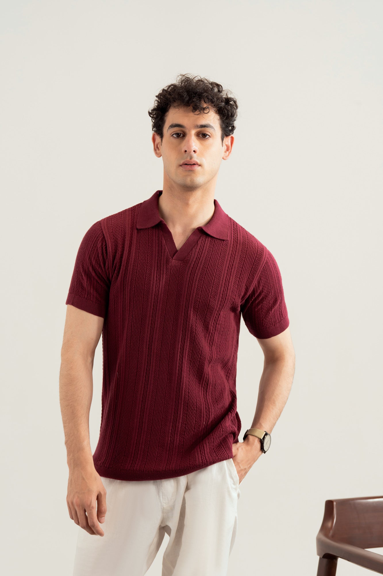 Plum Wave Knitted Polo - Men - Men