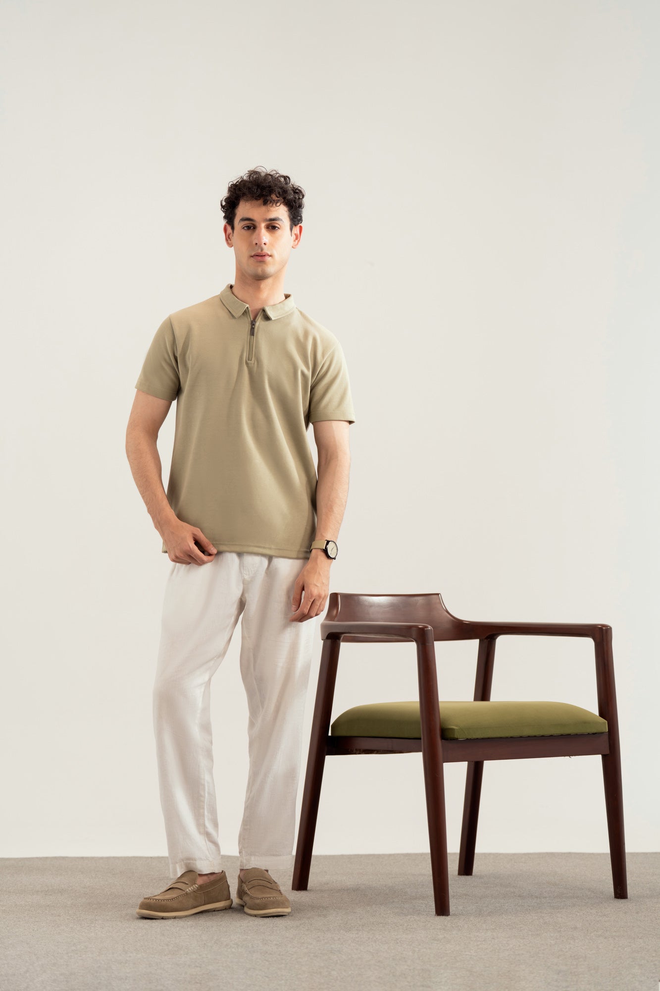 Mint Green Interlock Zipper Polo - Smart Fit - Men - Men
