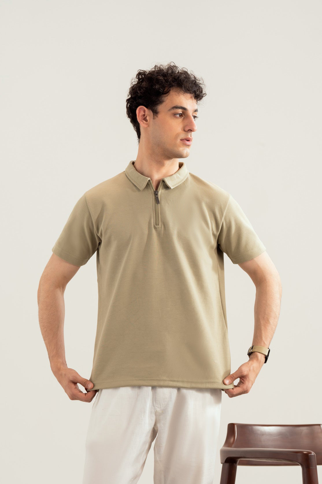 Mint Green Interlock Zipper Polo - Smart Fit - Men - Men