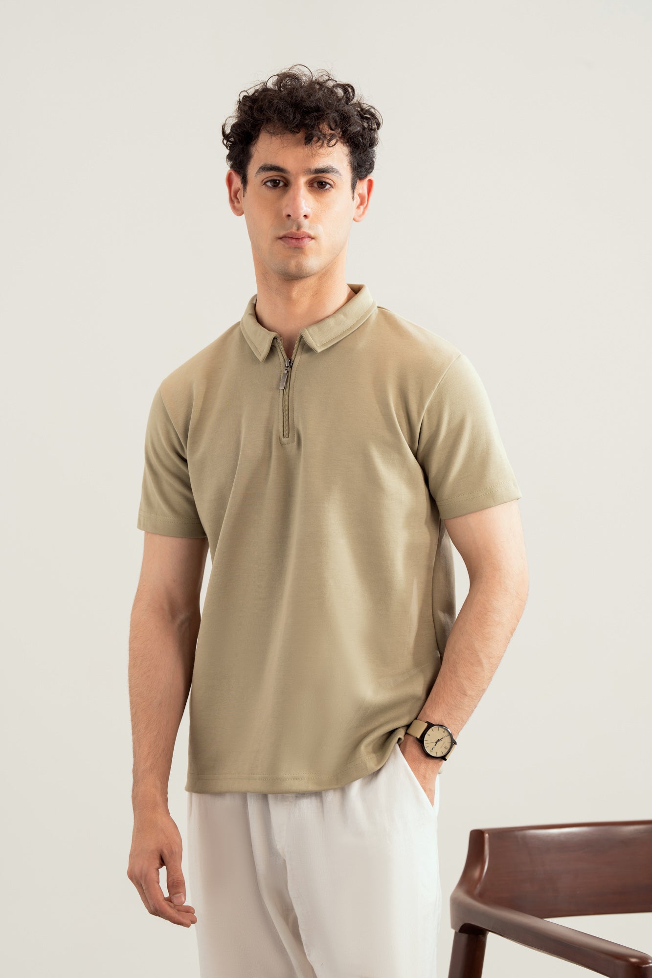 Mint Green Interlock Zipper Polo - Smart Fit - Men - Men