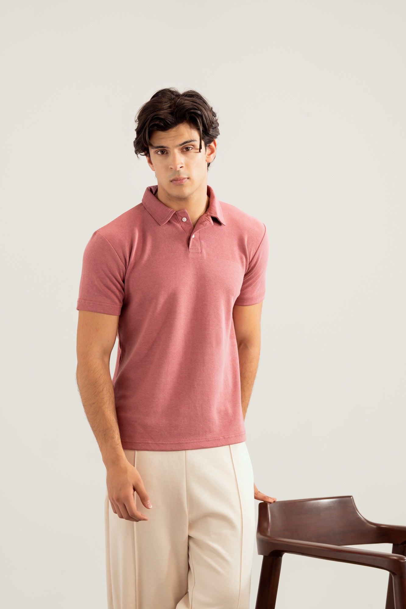 Pink Peach Interlock Polo - Smart Fit - Men - Men