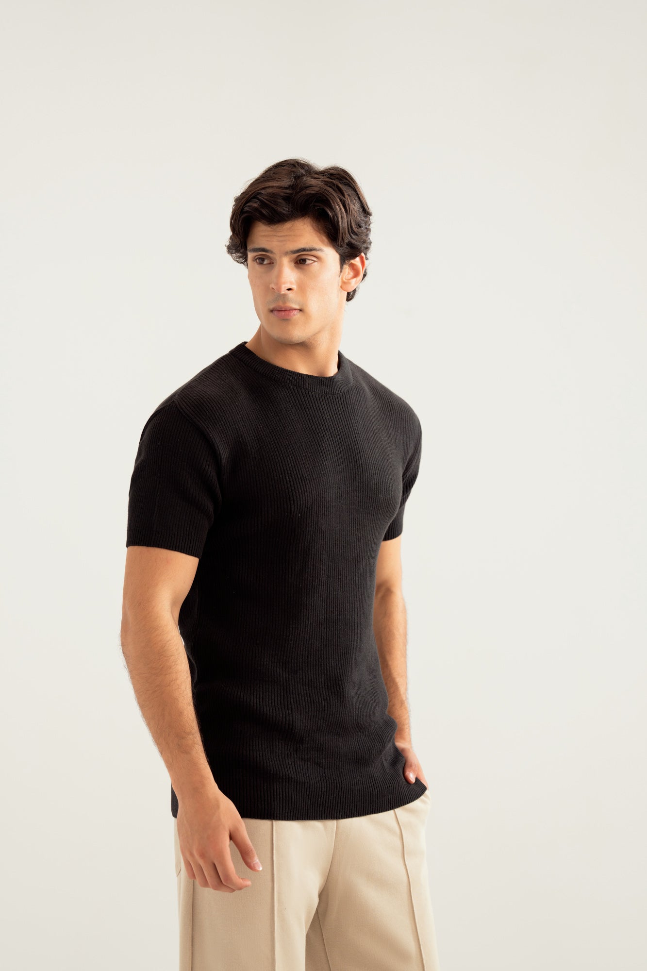 Black Knitted Tee - Men - Men