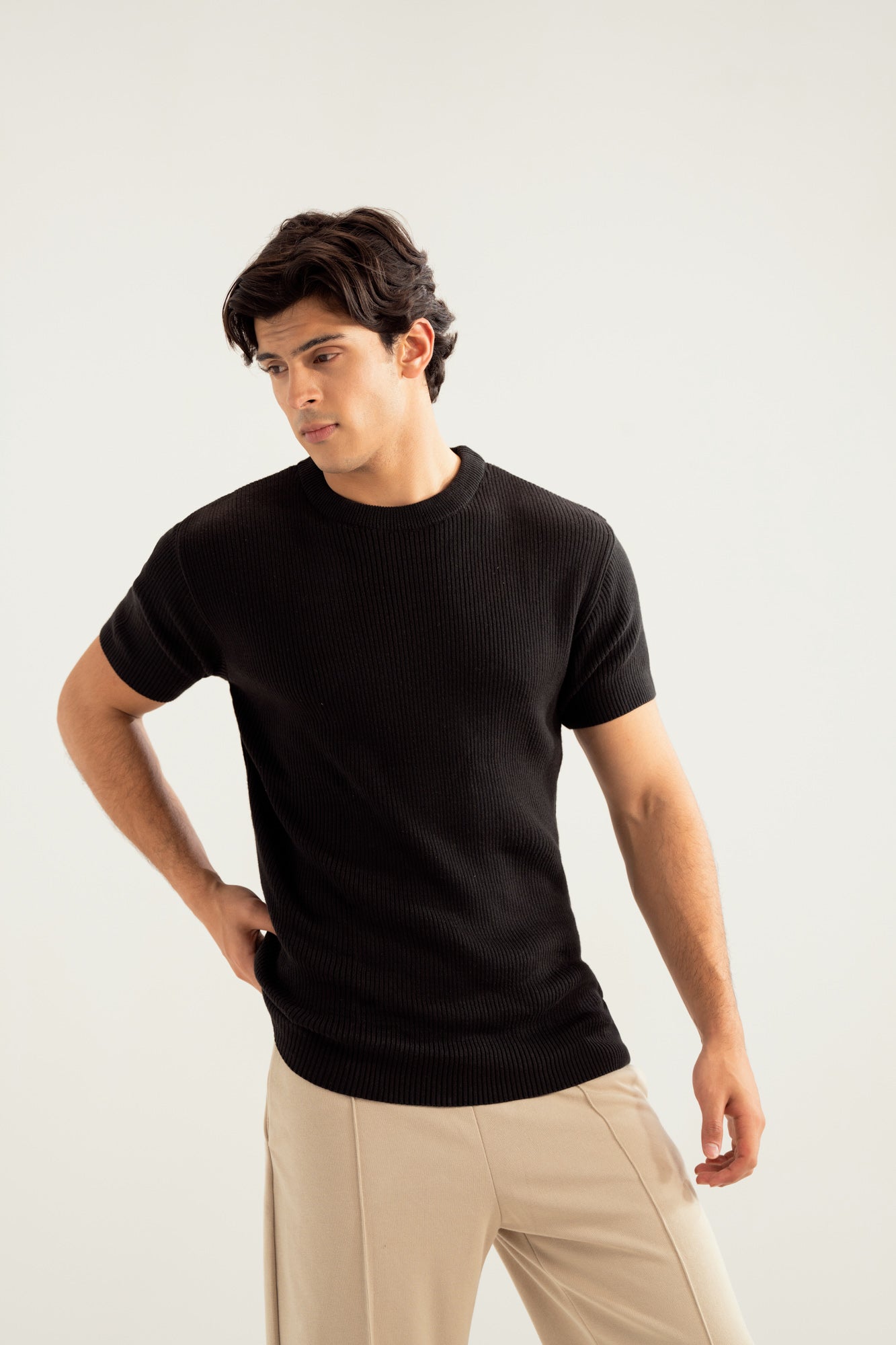 Black Knitted Tee - Men - Men