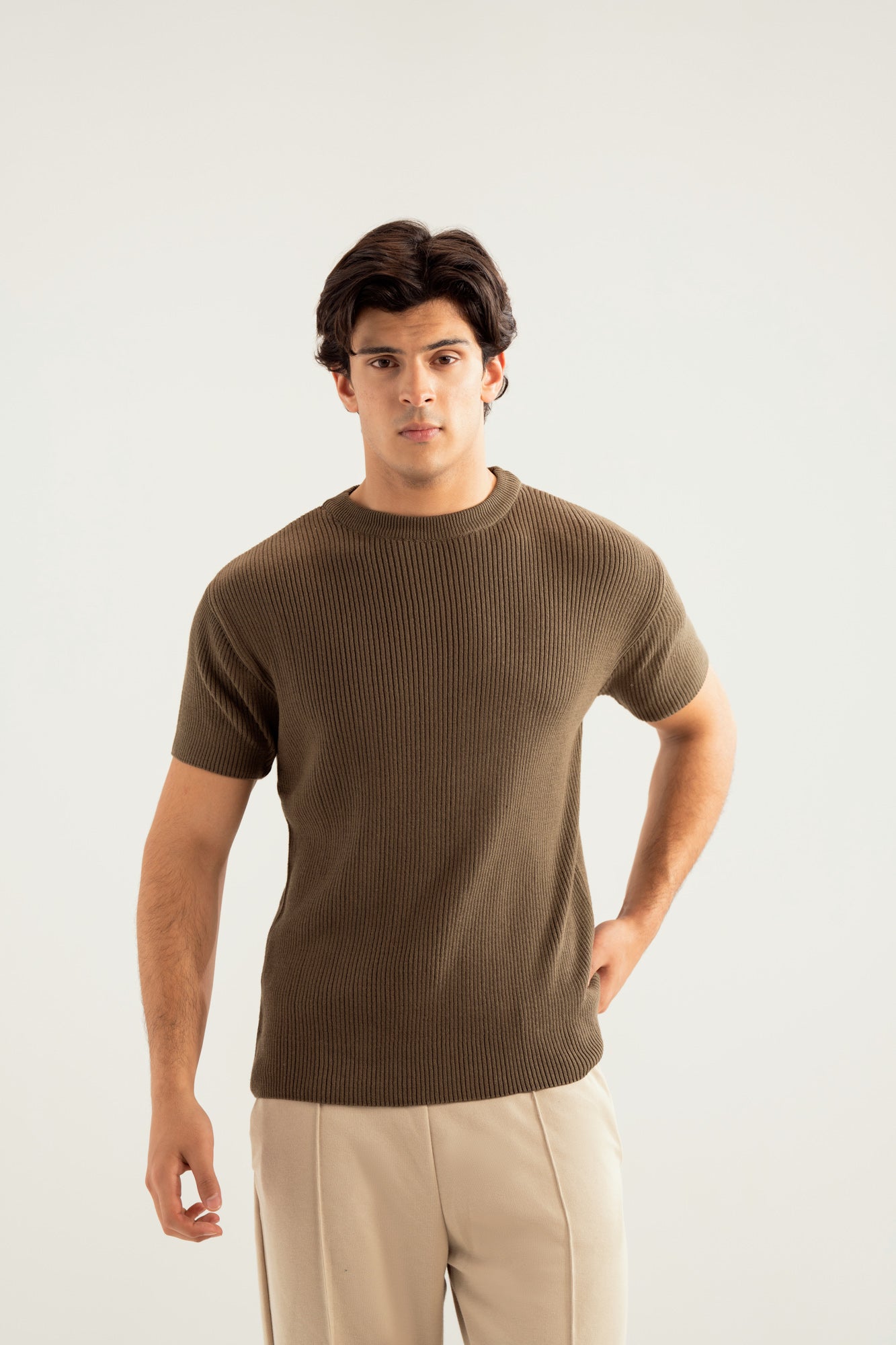 Olive Green Knitted Tee - Men - Men