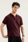 Deep Burgundy Crocheted Diamond Knitted Polo - Men