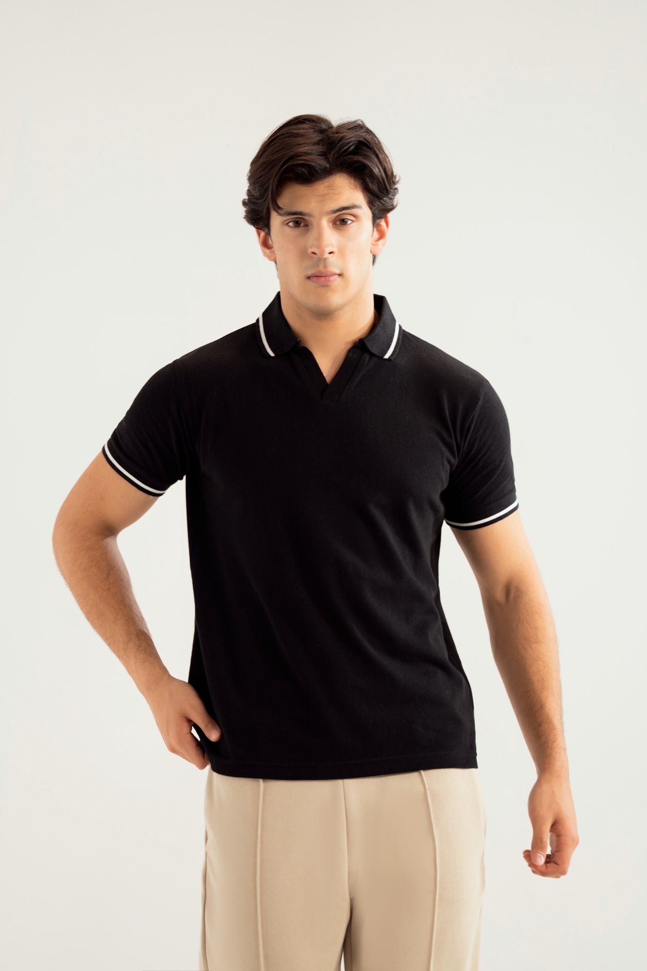 Black Johnny Resort Polo - Contrast Collar  - Men - Men