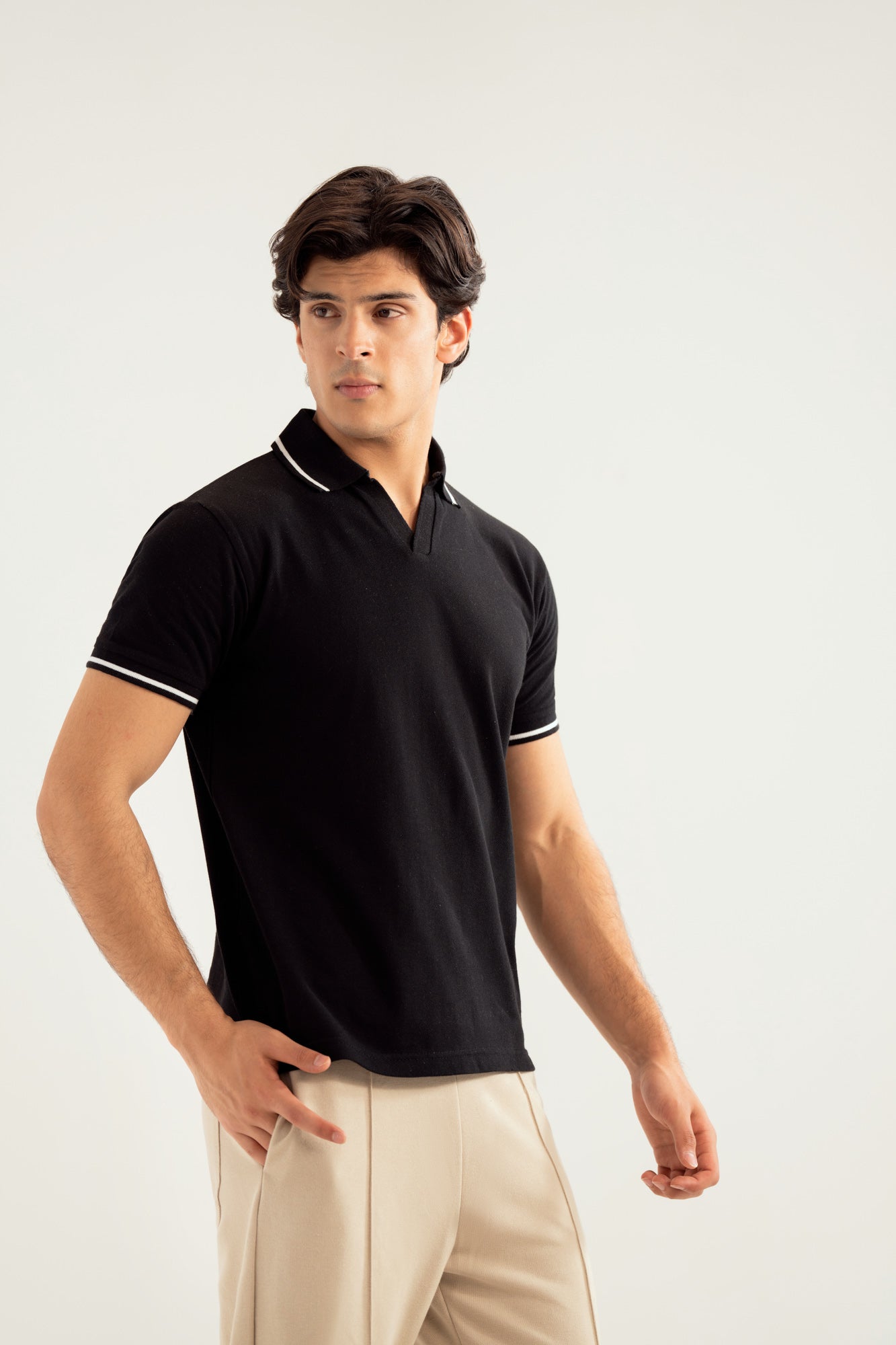 Black Johnny Resort Polo - Contrast Collar  - Men - Men