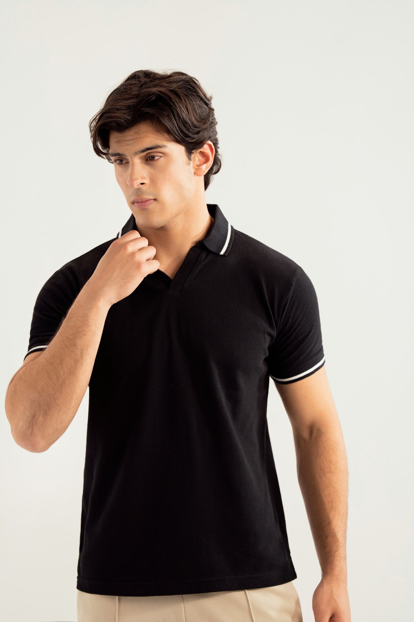 Black Johnny Resort Polo - Contrast Collar  - Men - Men