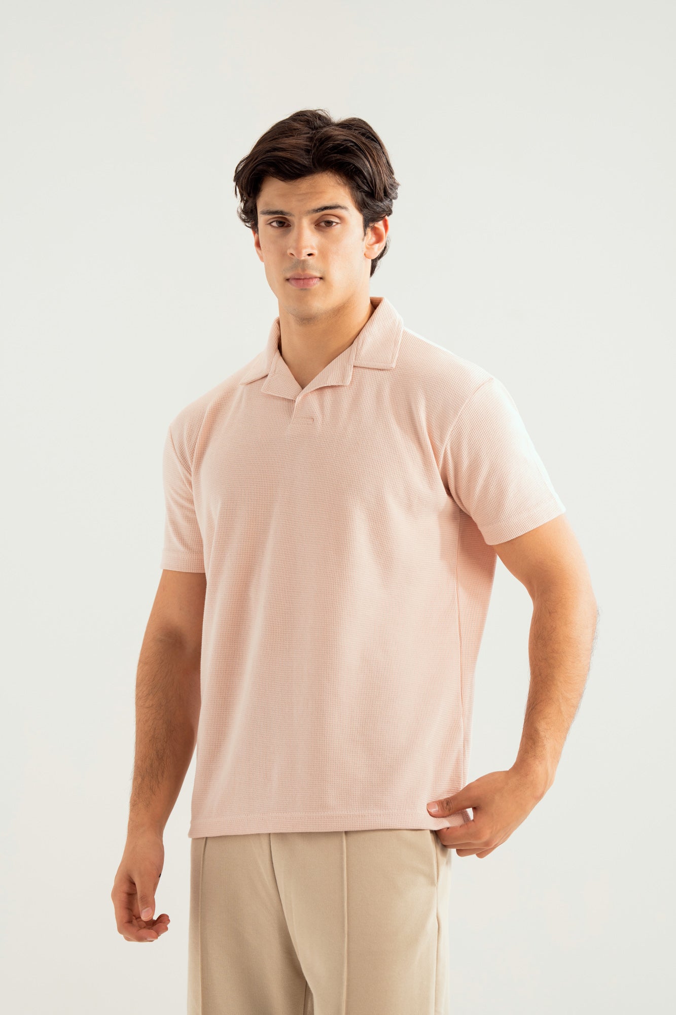 Light Pink Waffle Revere Polo - Smart Fit - Men - Men