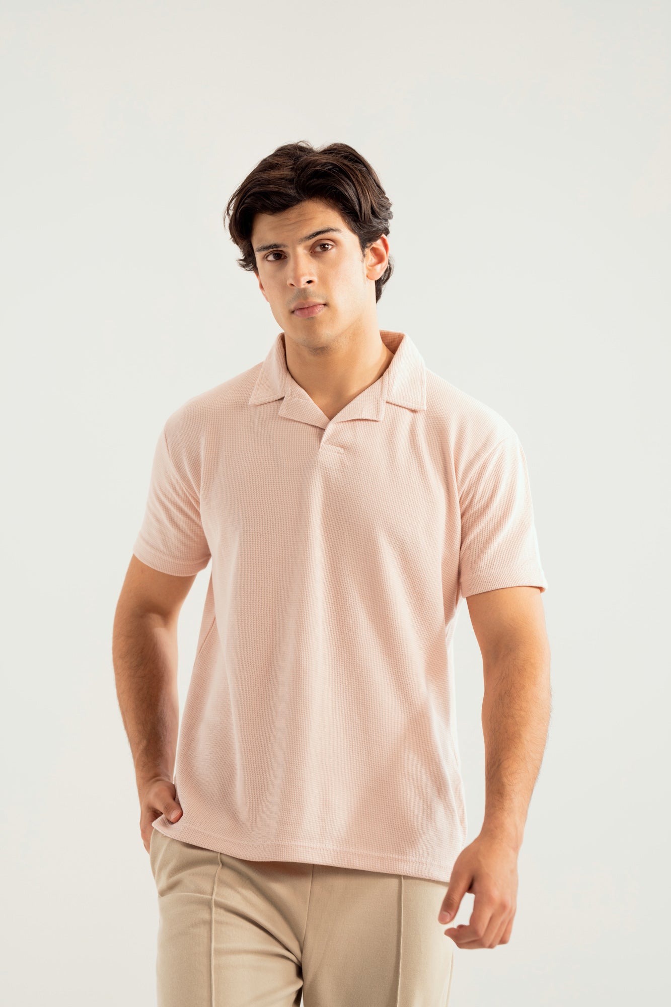 Light Pink Waffle Revere Polo - Smart Fit - Men - Men