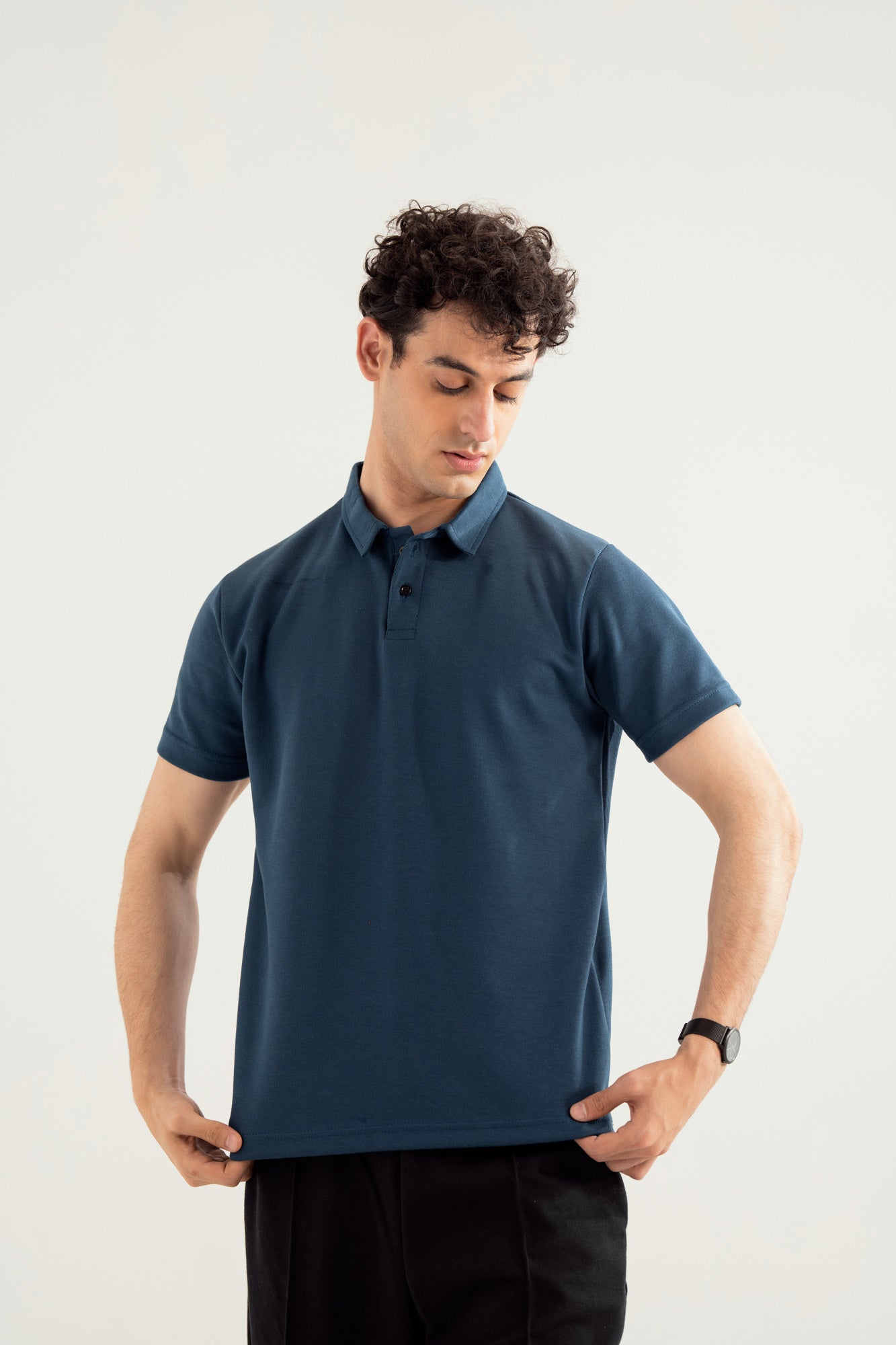 Teal Blue Interlock Polo - Smart Fit - Men - Men