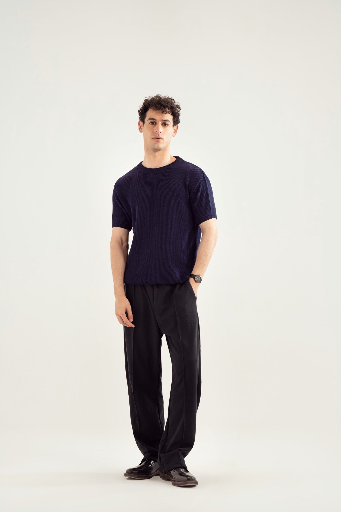 Navy Blue Knitted Tee - Men - Men