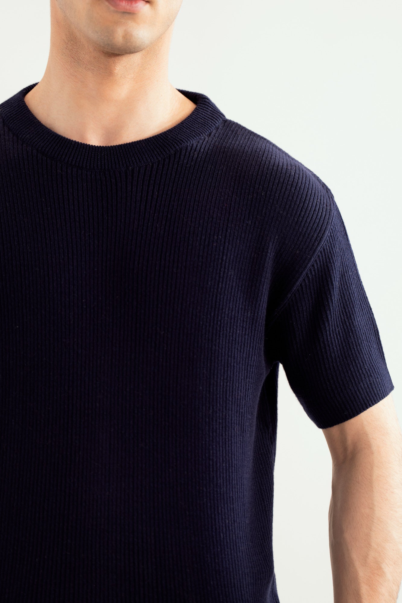 Navy Blue Knitted Tee - Men - Men