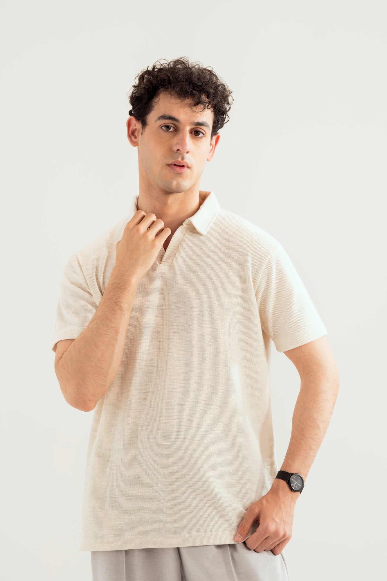 Off White Mesh Thermal Knit Polo - Smart Fit - Men - Men