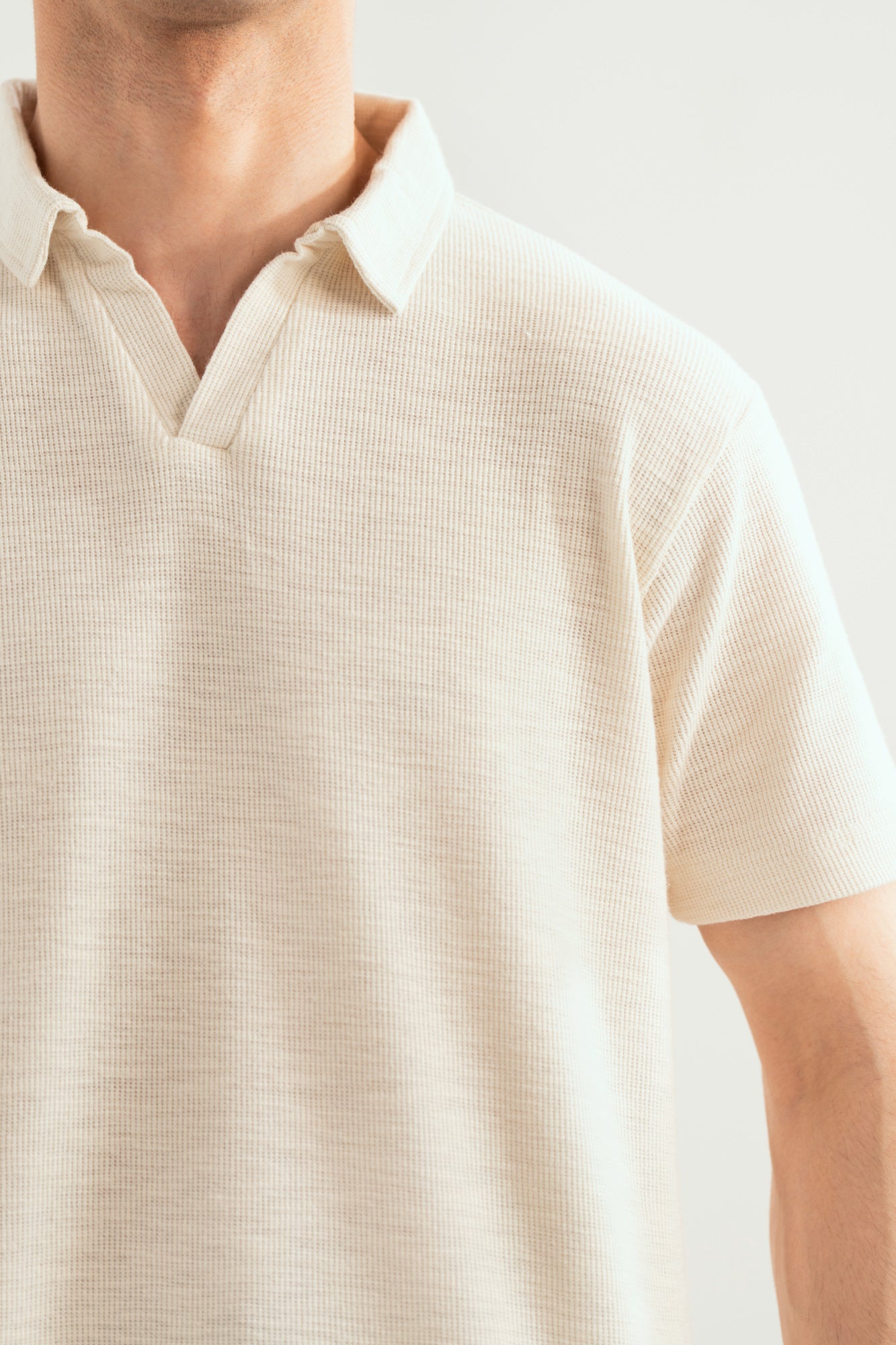 Off White Mesh Thermal Knit Polo - Smart Fit - Men - Men