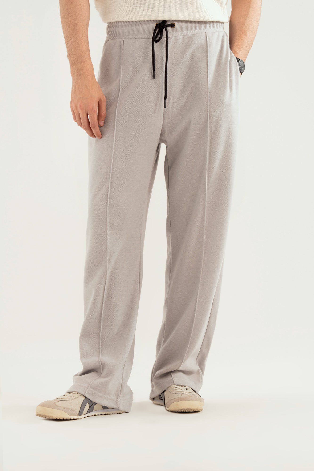 Light Grey Interlock Straight Fit Trouser  - Men - Men