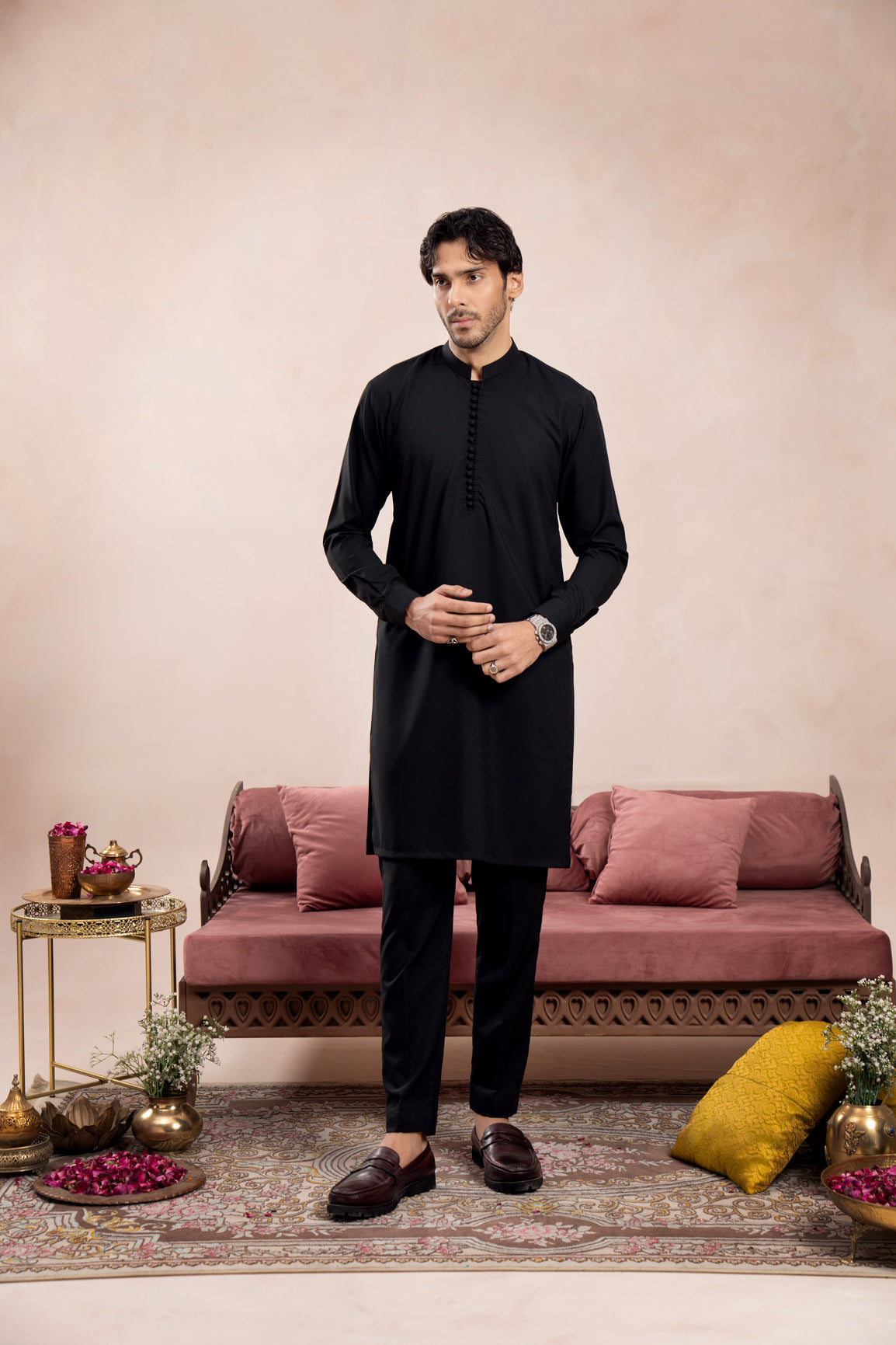 Crow Black Blended Kurta Trouser - Loop Buttons - Men