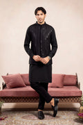 Black Kurta Trouser with Falling Arrow Embroidered Waistcoat - 3PC - Men