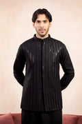 Black Falling Arrow Sequin Embroidered Waistcoat - Men