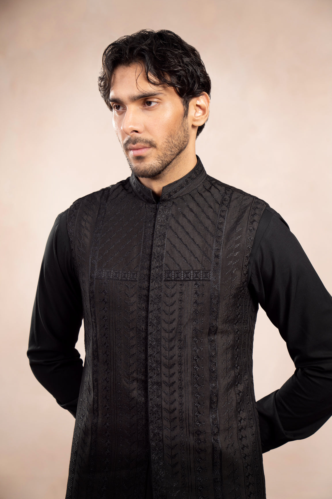 Black Kurta Trouser with Royal Embroidered Waistcoat - 3PC - Men