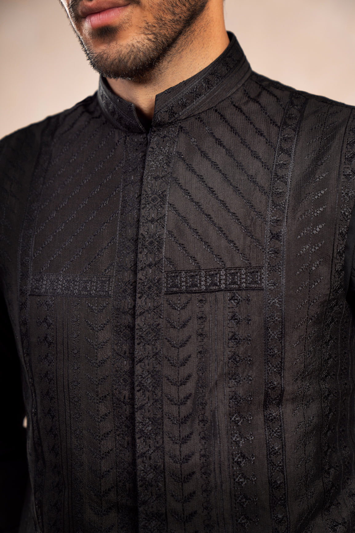 Black Royal Embroidered Prince Coat with Trouser - 2PC - Men