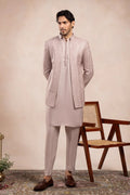 Pink Loop Kurta Trouser with Falling Embroidered Open Prince Coat - 3PC - Men
