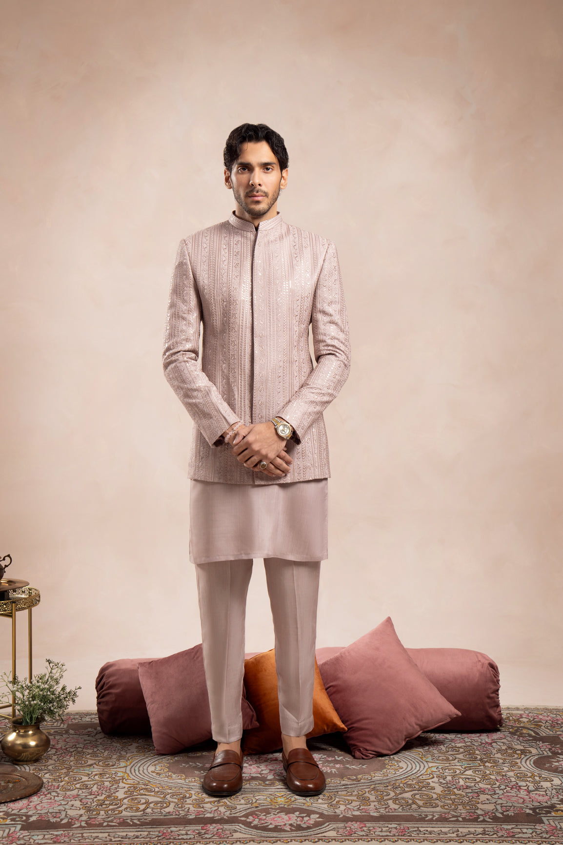 Pink Falling Embroidered Prince Coat - Men