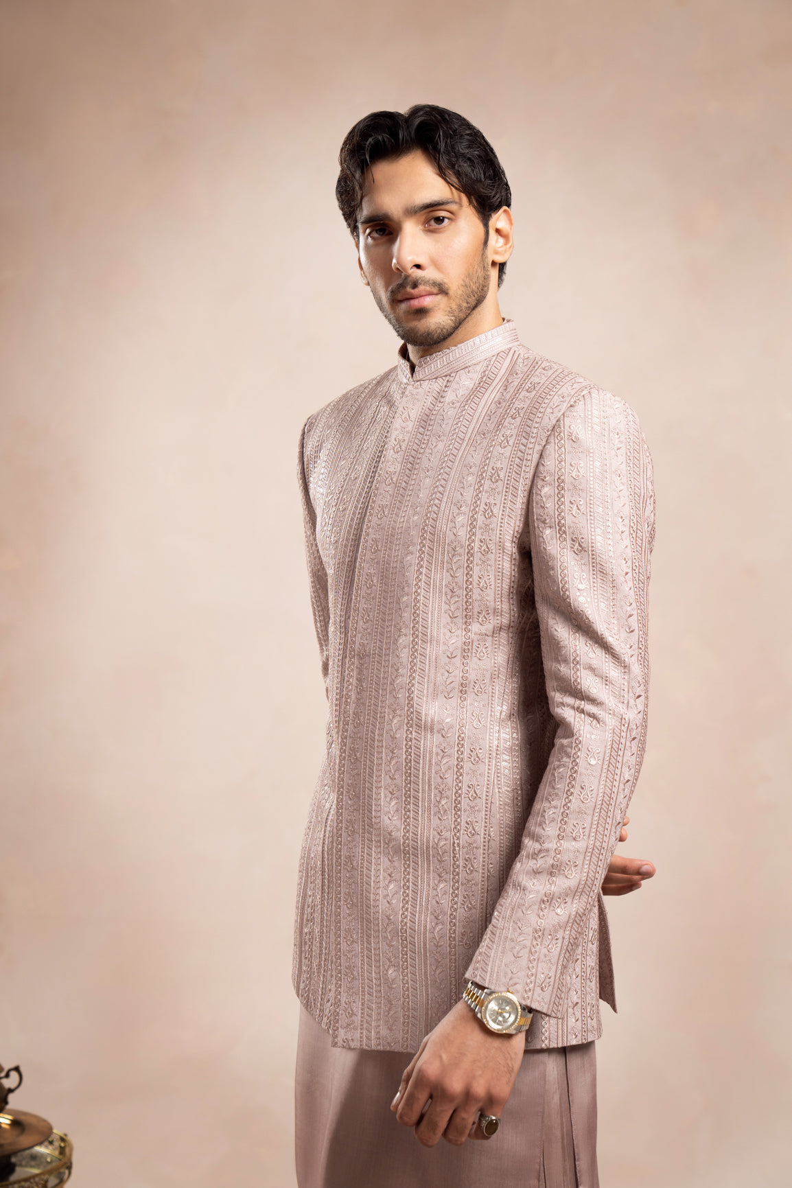 Pink Kurta Trouser with Falling Embroidered Prince Coat - 3PC - Men