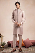 Pink Kurta Trouser Falling Embroidered Waistcoat - 3PC - Men