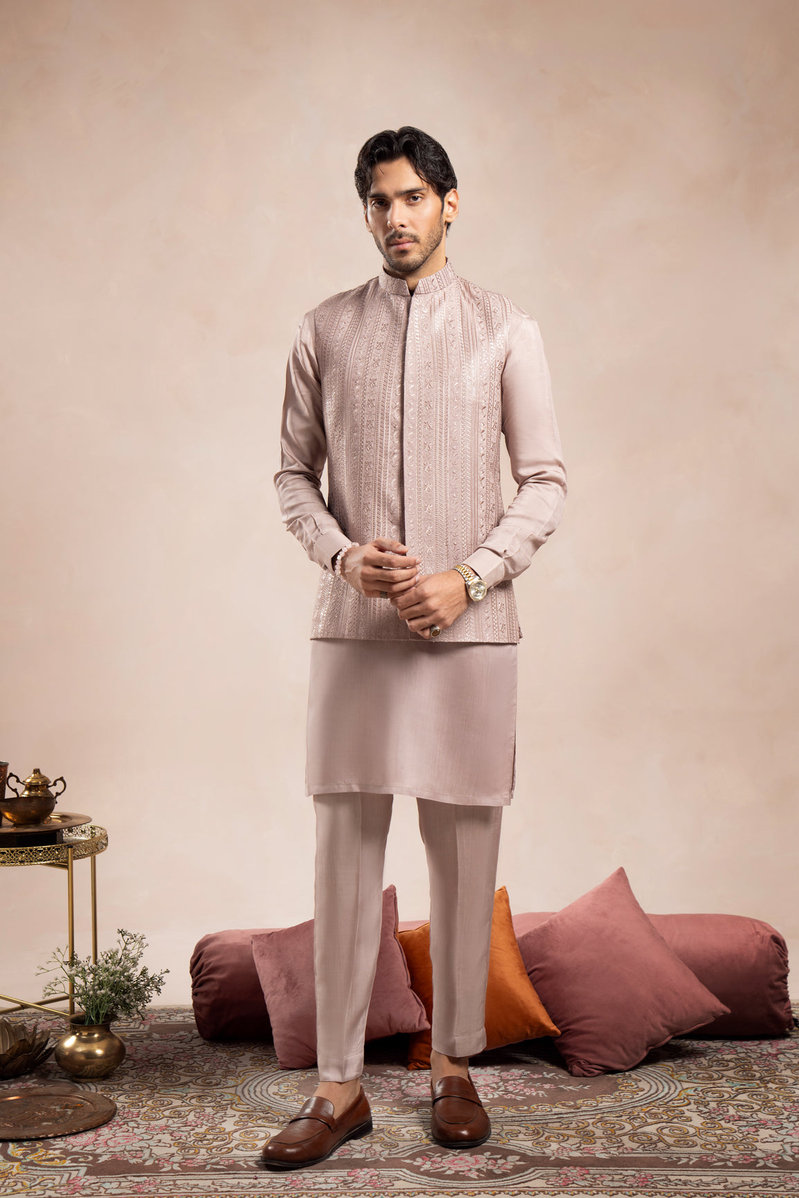 Pink Falling Embroidered Prince Coat - Men