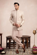Coffee Beige Kurta Trouser with Square Embroidered Prince Coat - 3PC - Men