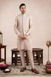 Coffee Beige Kurta Trouser with Square Embroidered Waistcoat - 3PC - Men - Muraqsh -- Wedding Wear