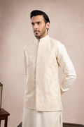 Bosky White Cross Stitched Embroidered Waistcoat - Men
