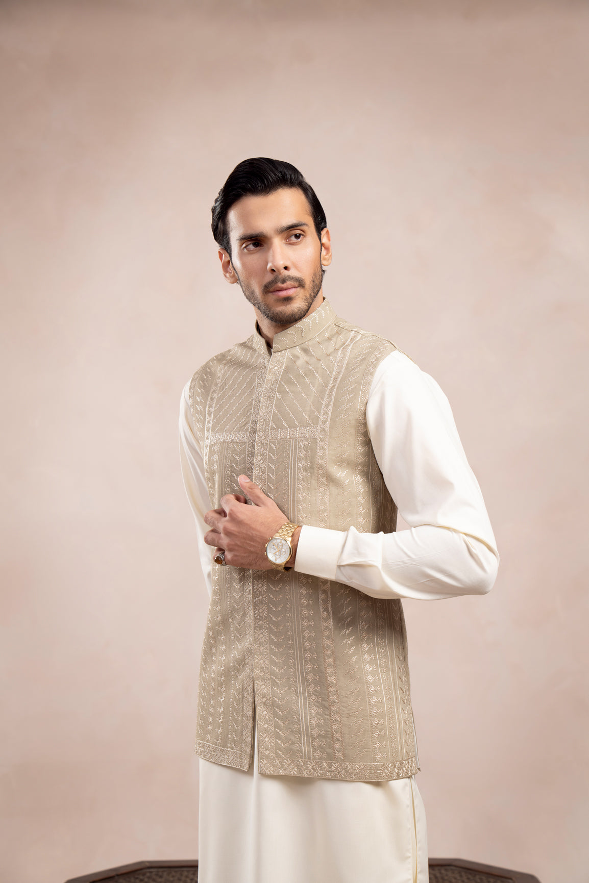 Bosky White Kurta Trouser with Royal Mint Embroidered Waistcoat  - 3PC - Men