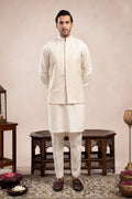 Bosky White Kurta Trouser with Falling Embroidered Waistcoat  - 3PC - Men