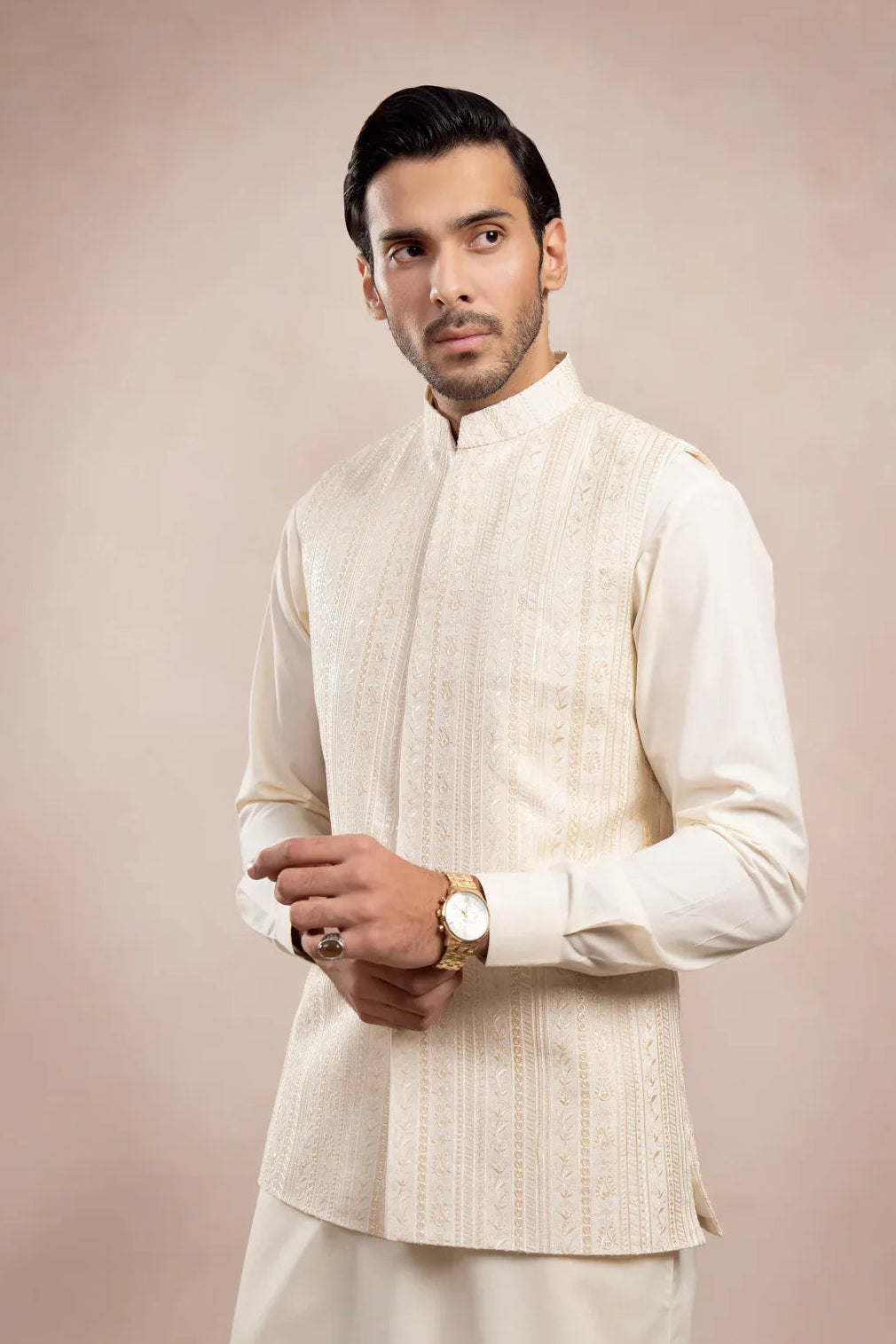 Bosky White Falling Embroidered Waistcoat - Men - Muraqsh -- Wedding Wear