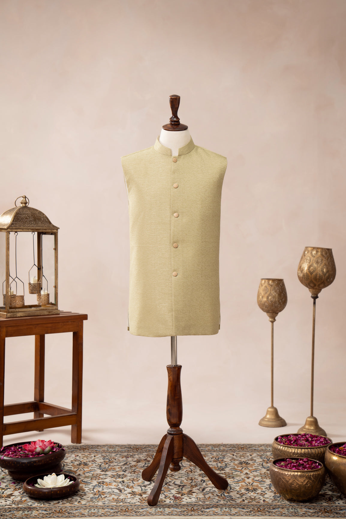 Mint Jamawar Textured Waistcoat - Men