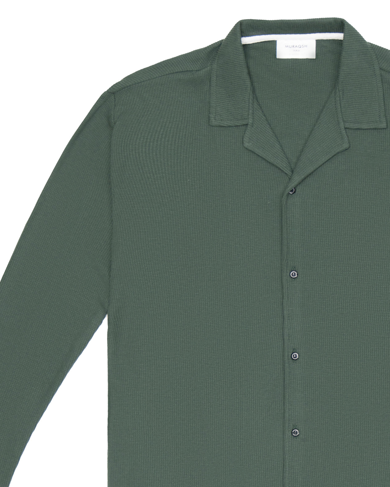 Dark Green Waffle Textured Revere Button Down - Full Sleeves