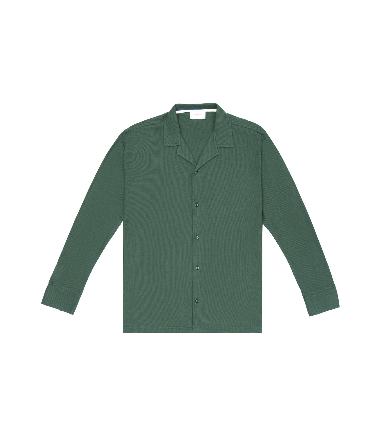 Dark Green Waffle Textured Revere Button Down - Full Sleeves