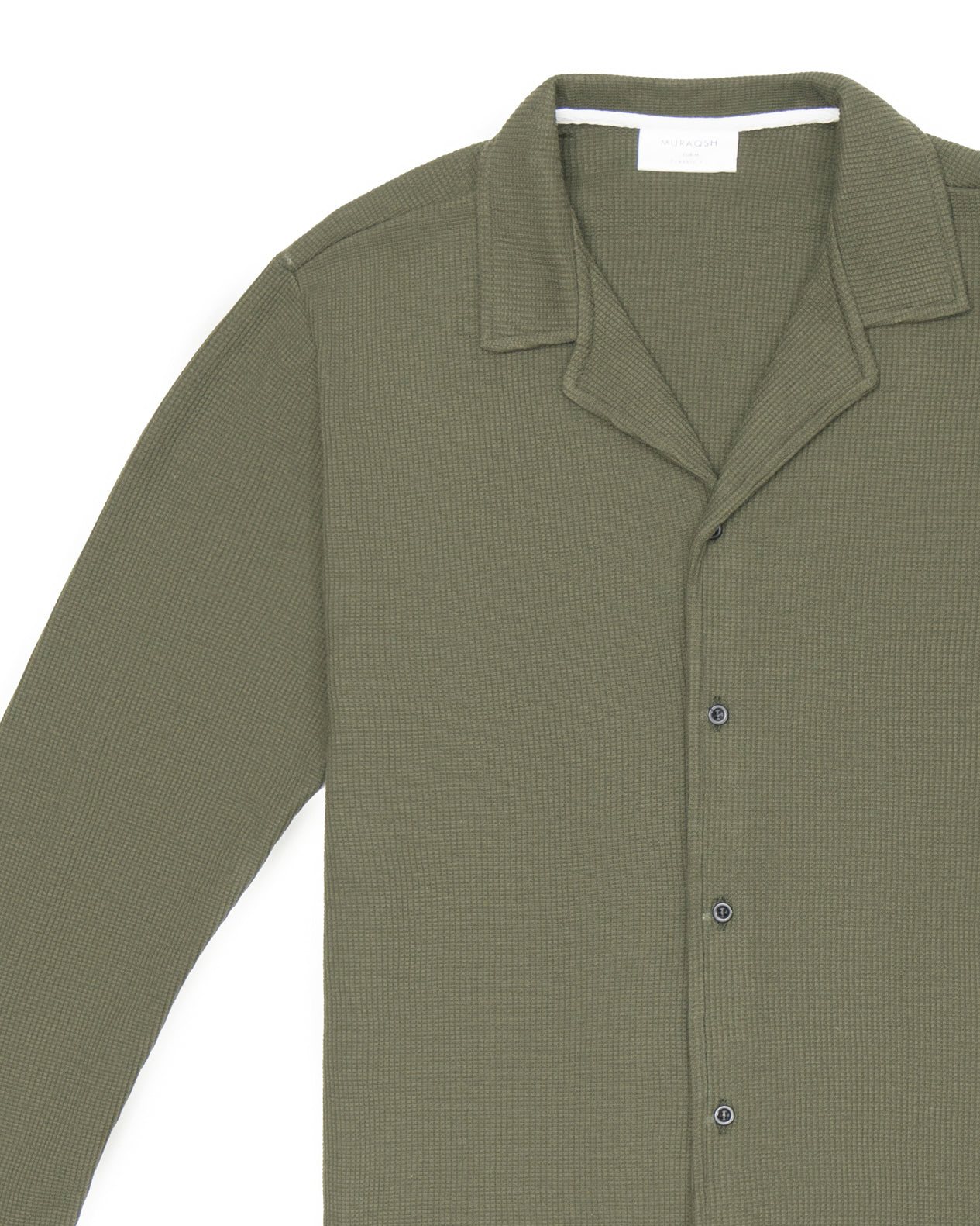 Olive Waffle Textured Revere Button Down - Full Sleeves