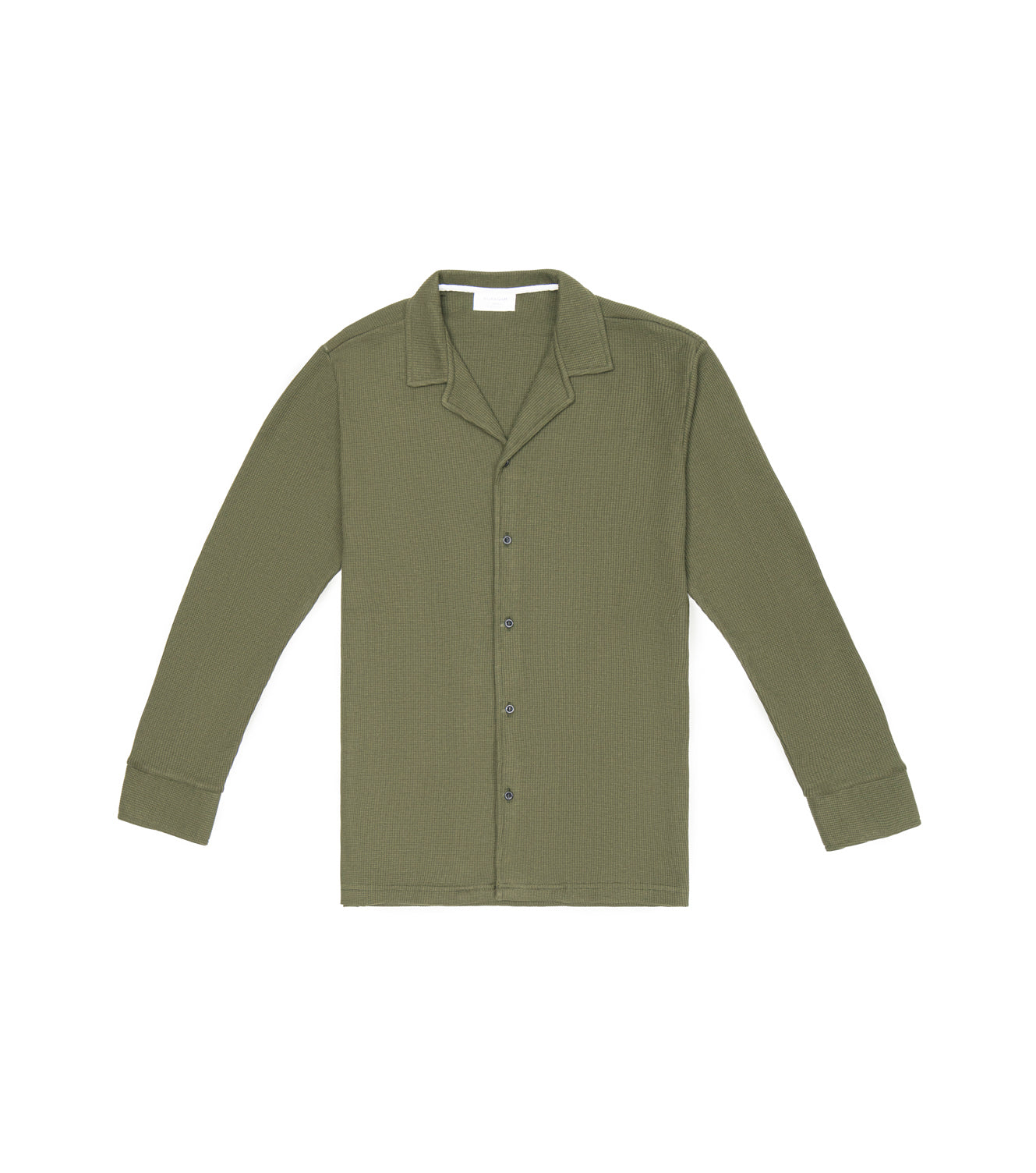 Olive Waffle Textured Revere Button Down - Full Sleeves