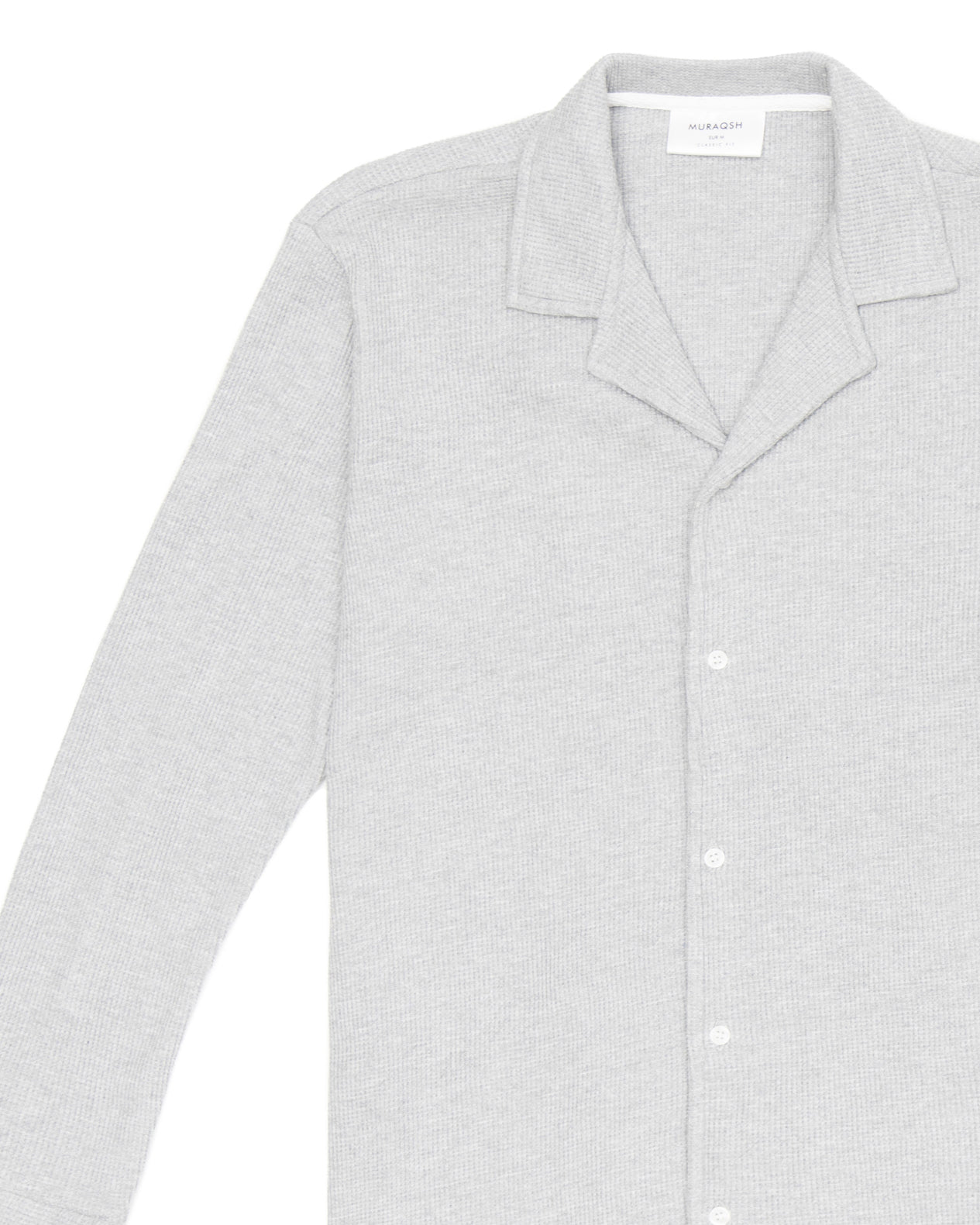 Light Grey Waffle Textured Revere Button Down - Full Sleeves